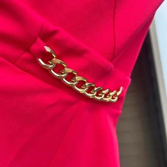 π Michael Kors Deep Pink Sheath Dress Size XS Gold Chain Waist - Picture 8 of 12